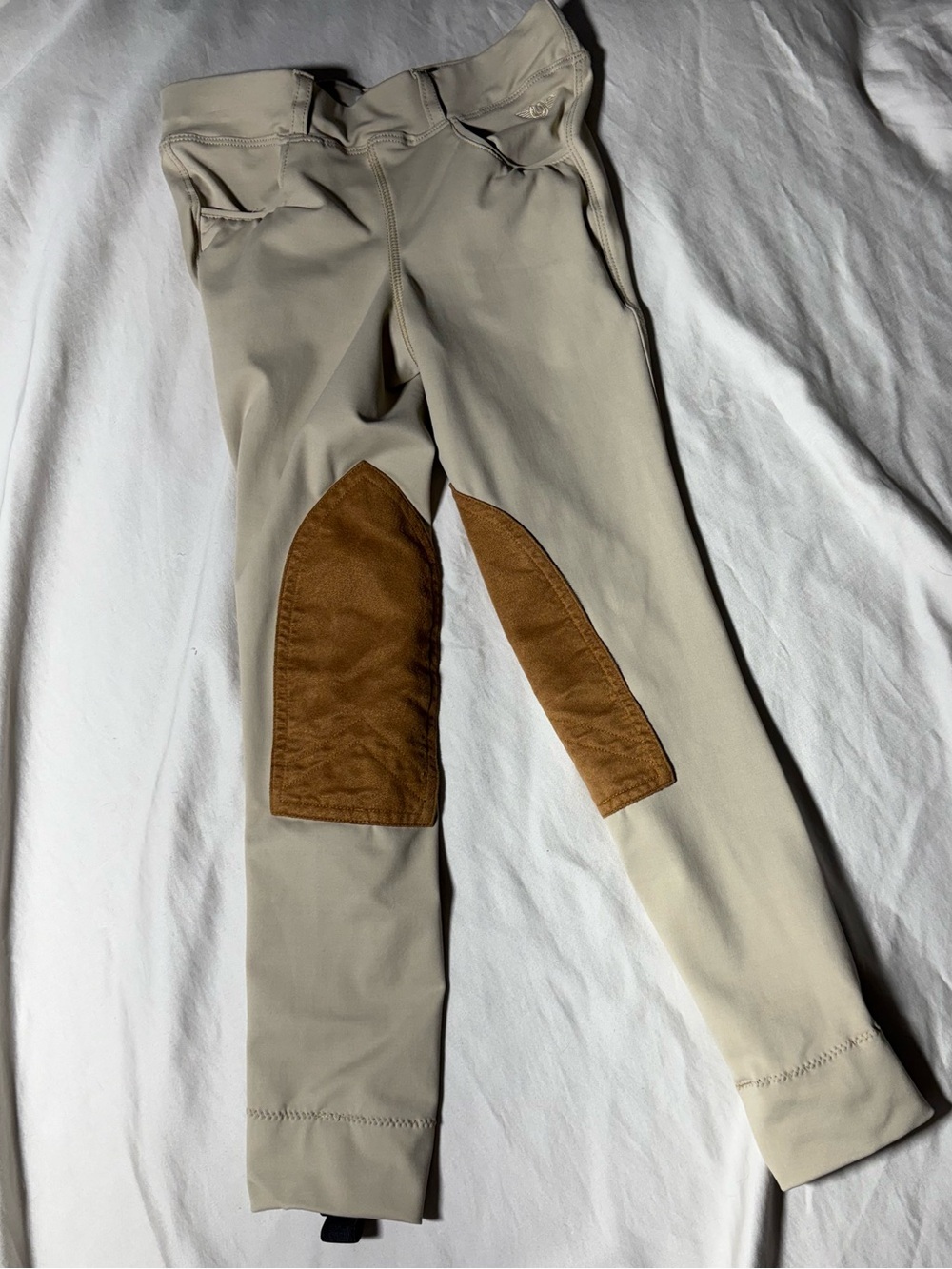 Beige Riding Breeches with Brown Knee Patches